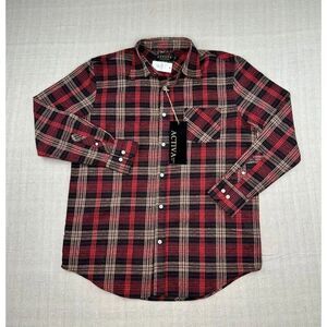 NWT Activa Large Red Black Plaid Button Front Long Sleeve Casual Flannel Shirt